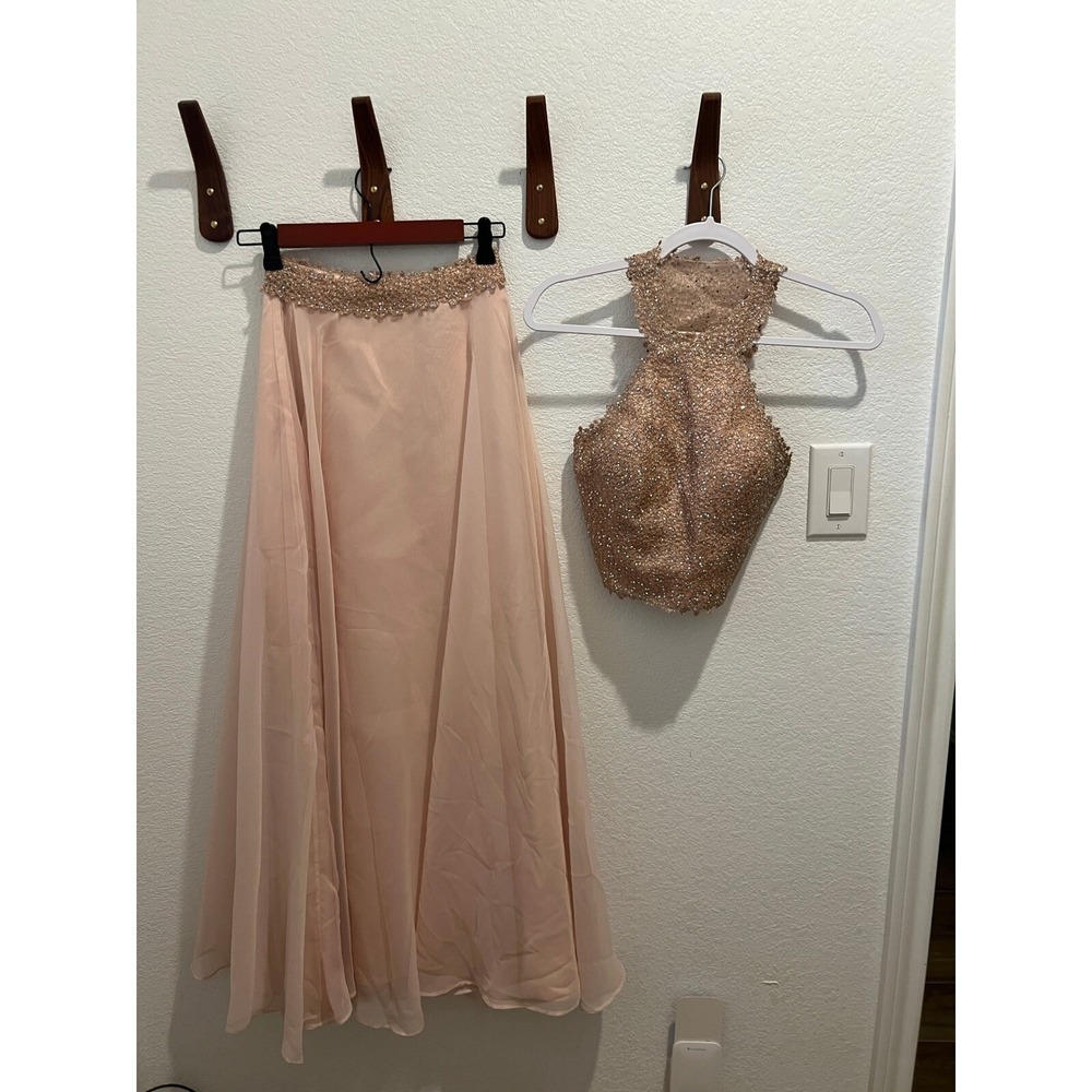 Dave & Johnny Rhinestones Halter Top &‎ Flowy Maxi Skirt Set 11/12 Ball Pageant